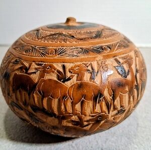 Hand Carved Peruvian Signed Gourd